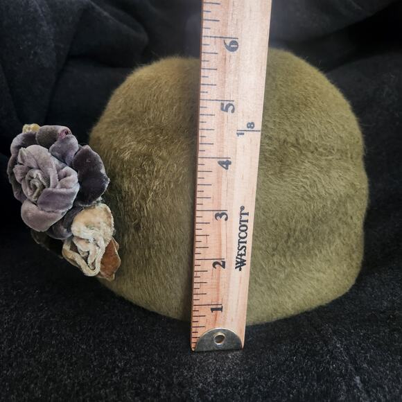 Vintage Marcia Lacher Millinery Felt Hat Floral Detal Hot Pink Lining Green GUC